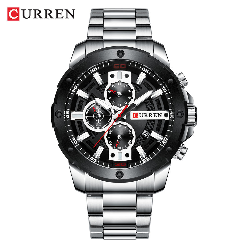 YSYH Watches Men Stainless Steel Band Quartz Wristwatch Military Chronograph Clock Male Sporty Watch Waterproof 8336
