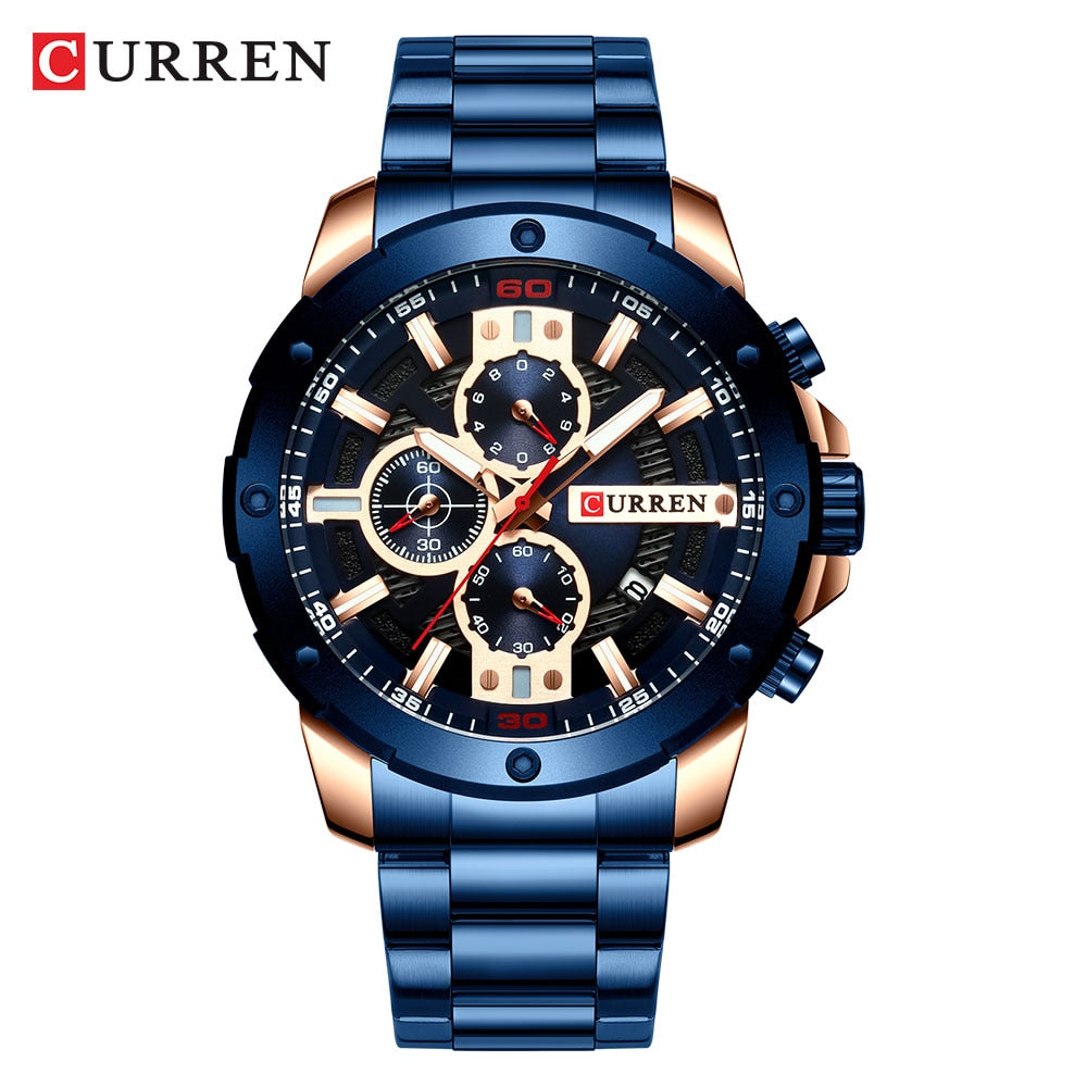 YSYH Watches Men Stainless Steel Band Quartz Wristwatch Military Chronograph Clock Male Sporty Watch Waterproof 8336