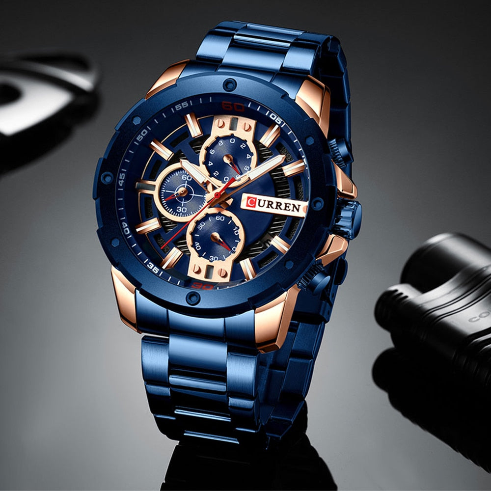 YSYH Watches Men Stainless Steel Band Quartz Wristwatch Military Chronograph Clock Male Sporty Watch Waterproof 8336