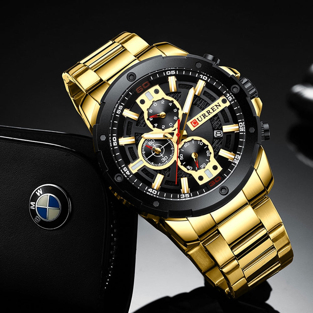 YSYH Watches Men Stainless Steel Band Quartz Wristwatch Military Chronograph Clock Male Sporty Watch Waterproof 8336