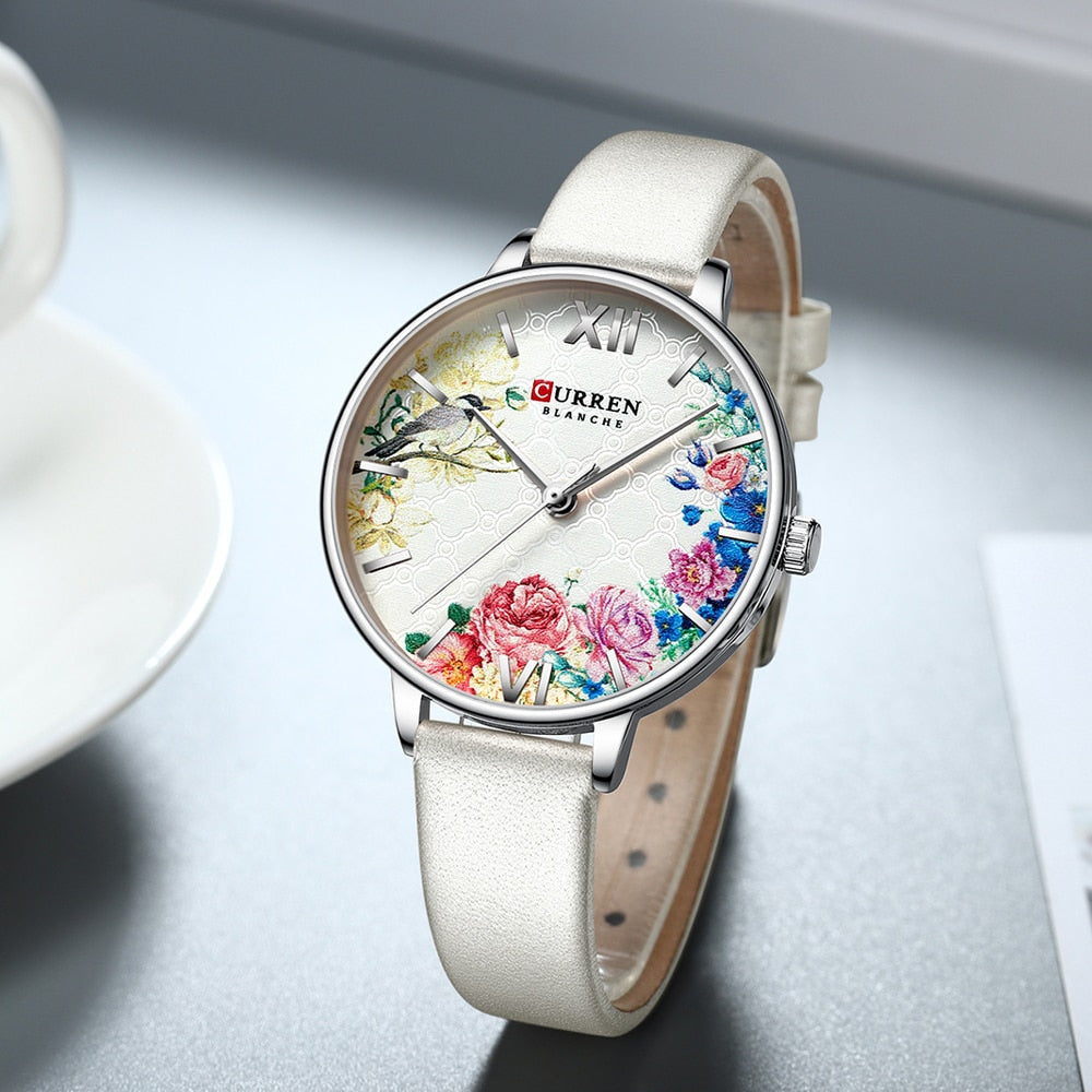YSYH White Leather Watch for Women Watches Fashion Flower Quartz Wristwatch Female Clock Reloj Mujer Charms Ladies Gift