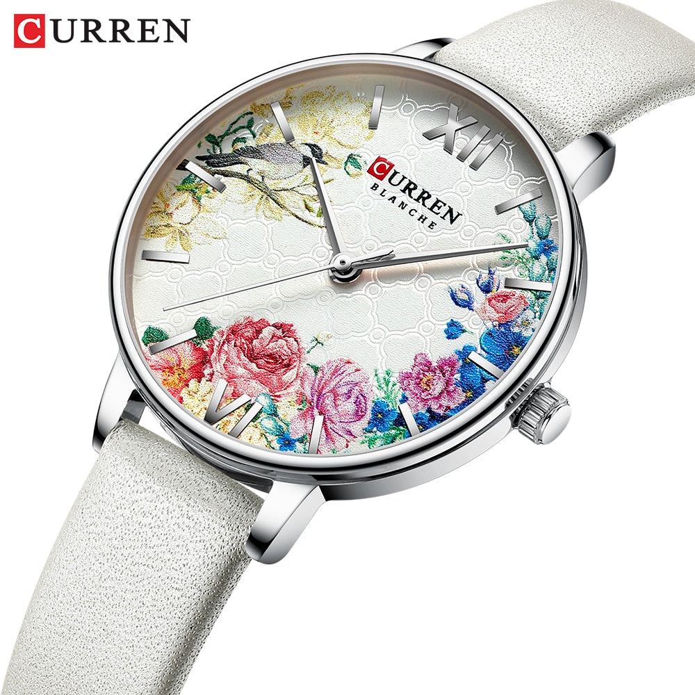 YSYH White Leather Watch for Women Watches Fashion Flower Quartz Wristwatch Female Clock Reloj Mujer Charms Ladies Gift