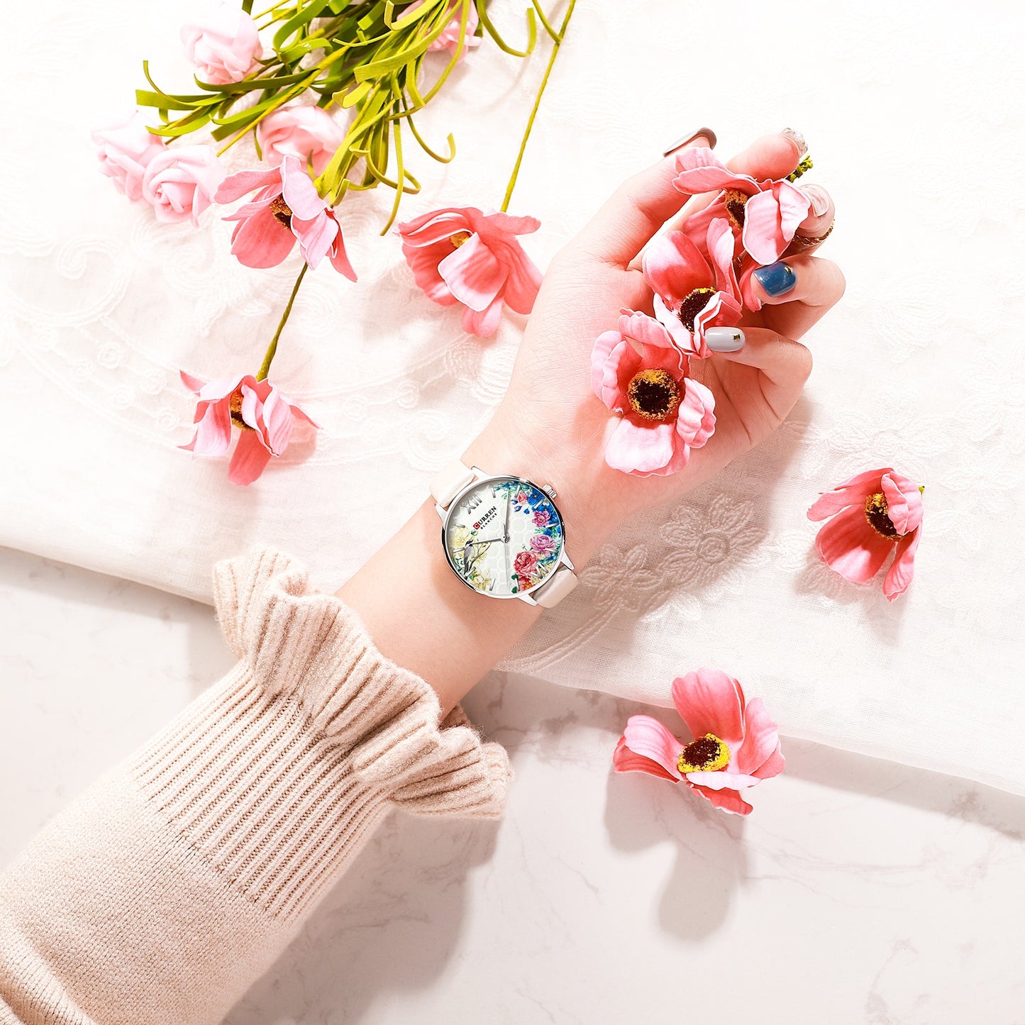 YSYH White Leather Watch for Women Watches Fashion Flower Quartz Wristwatch Female Clock Reloj Mujer Charms Ladies Gift