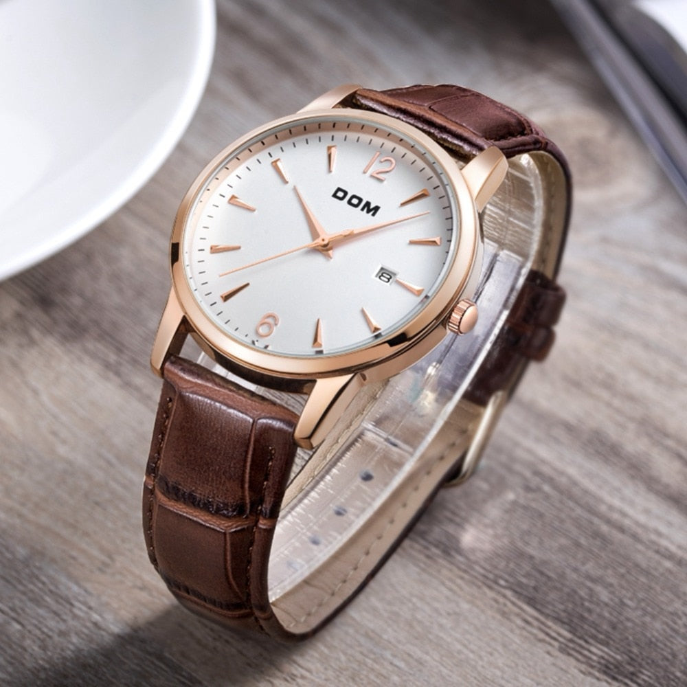 YSYH Men's Retro Simple Trend Watch Leather Strap Waterproof Design Calendar Display Quartz Wristwatch Father's Day Gift
