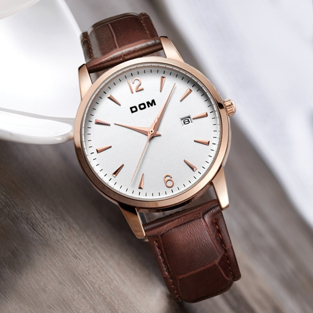 YSYH Men's Retro Simple Trend Watch Leather Strap Waterproof Design Calendar Display Quartz Wristwatch Father's Day Gift
