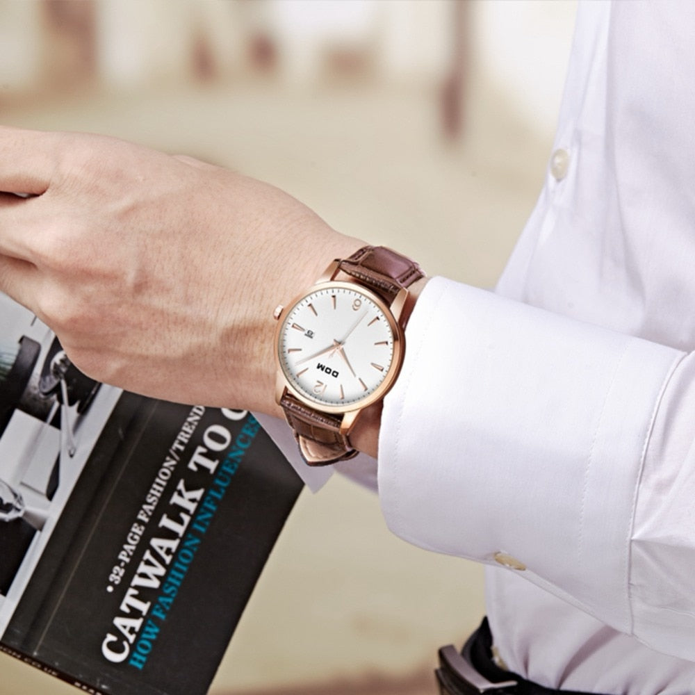 YSYH Men's Retro Simple Trend Watch Leather Strap Waterproof Design Calendar Display Quartz Wristwatch Father's Day Gift