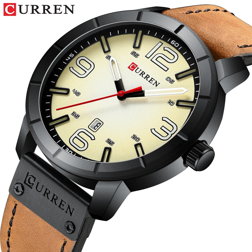 YSYH Classic Men's Watch Date Leather Strap Analog Military Quartz Wristwatch Clock