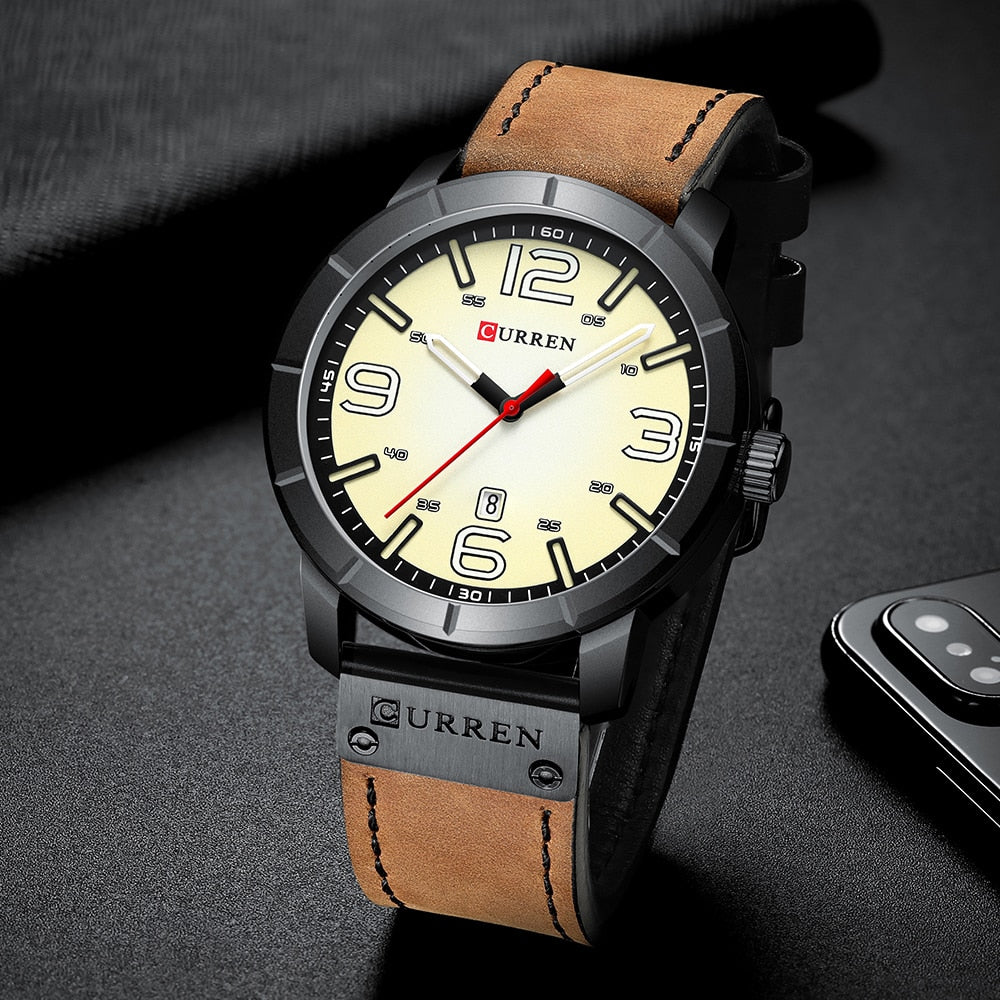 YSYH Classic Men's Watch Date Leather Strap Analog Military Quartz Wristwatch Clock