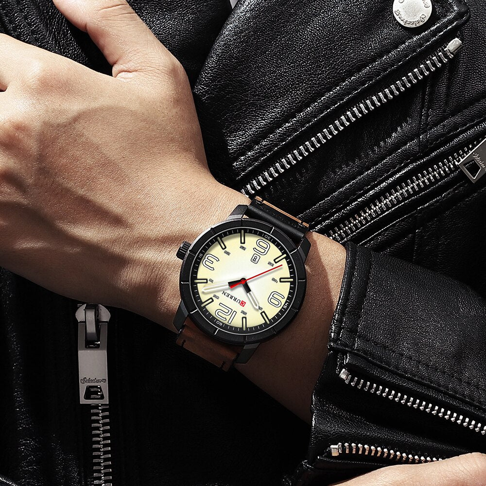 YSYH Classic Men's Watch Date Leather Strap Analog Military Quartz Wristwatch Clock