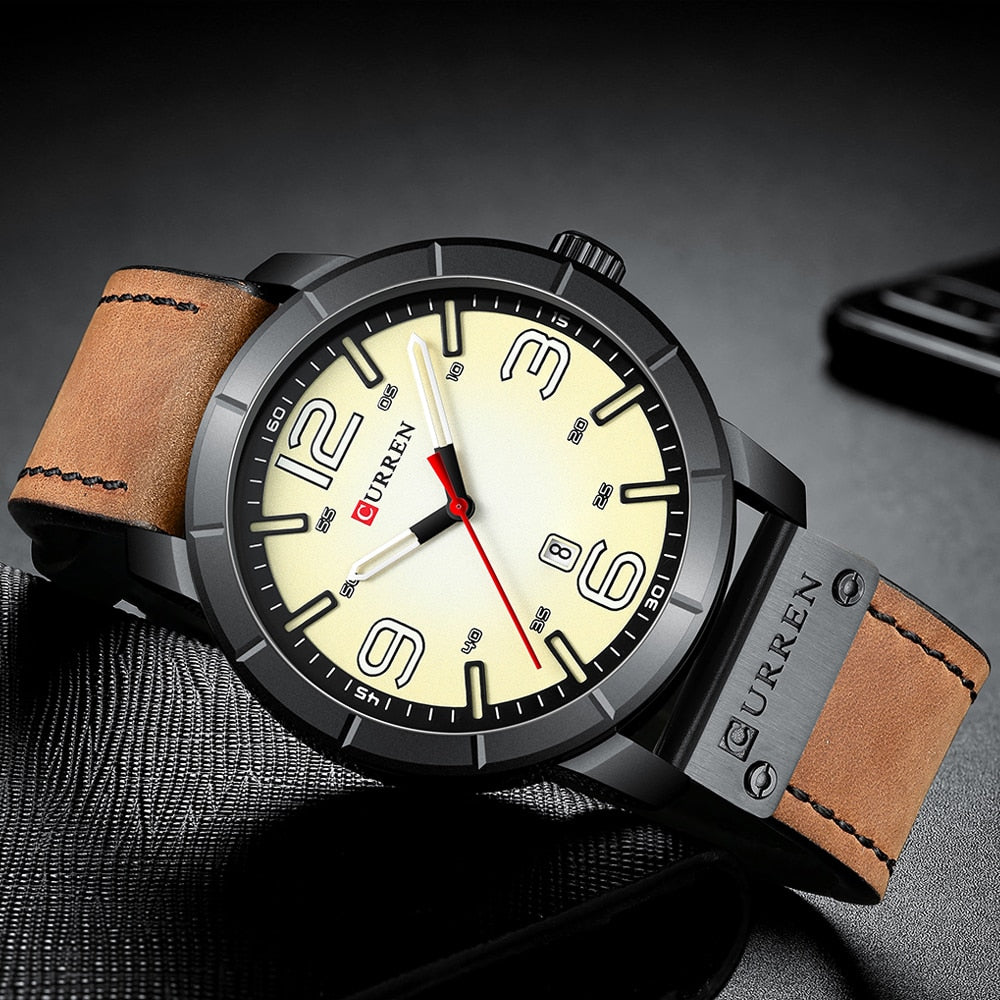 YSYH Classic Men's Watch Date Leather Strap Analog Military Quartz Wristwatch Clock