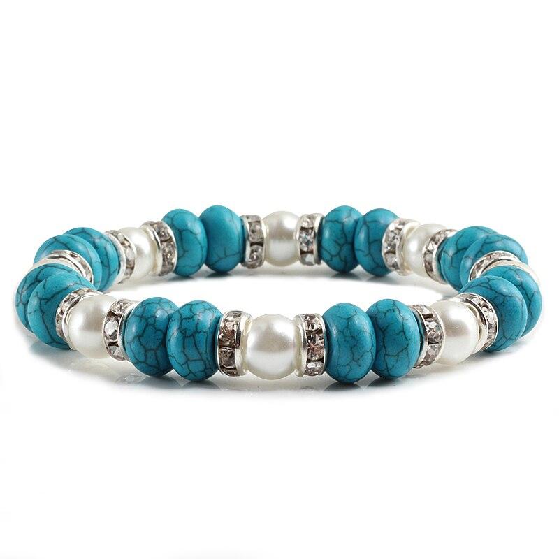 Vintage Boho Blue Turquoises Beads Strand Bracelet-Bracelet-Rossny