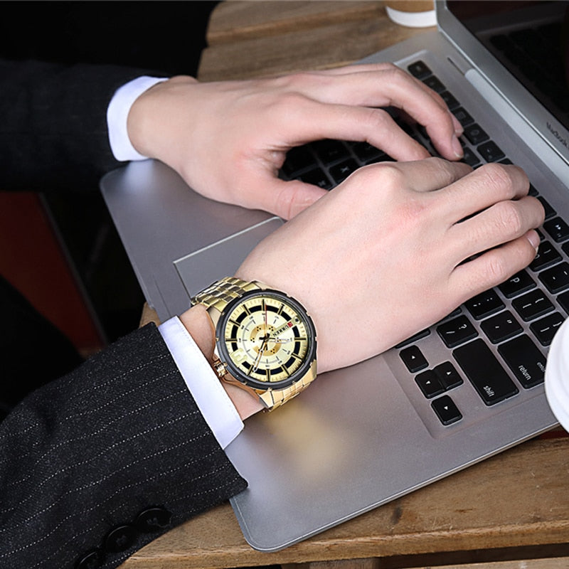 YSYH Gold Watches for Men Watch Business Men's Clock Fashion Quartz Stainless Steel Wrist watches Waterproof