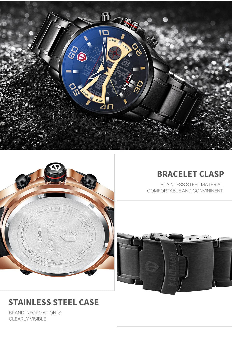 YSYH Men Army Sport Watches Male Military Stainless Quartz Clock Top Brand Mens LED Analog Digital Watch Relogio Masculino