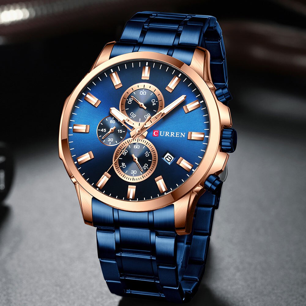 YSYH Fashion Watches Men Coffee Clock Men Quartz Wristwatch Stainless Steel Band Chronograph Watch Male