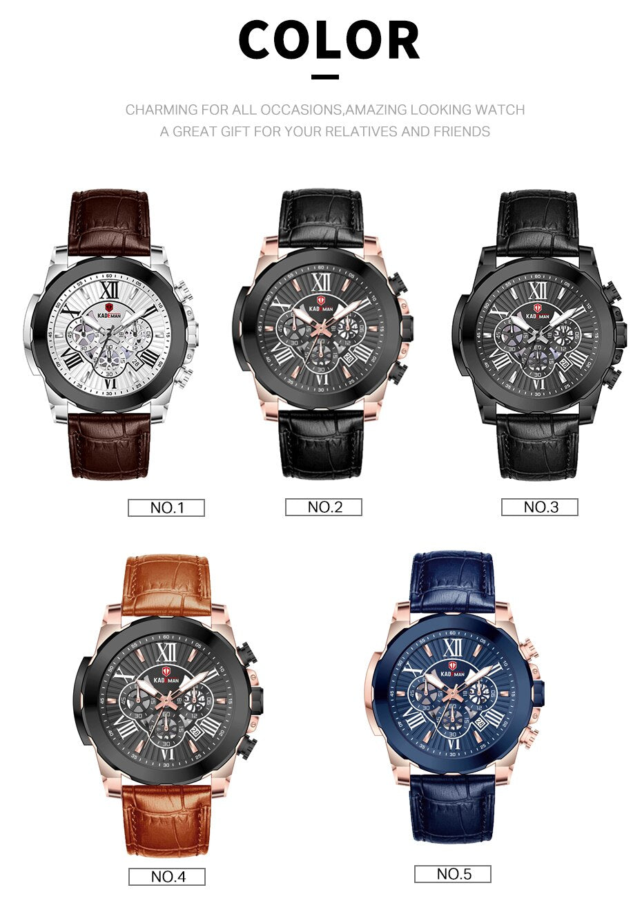 YSYH Men Watches Casual Leather Waterproof Date Quartz Watch