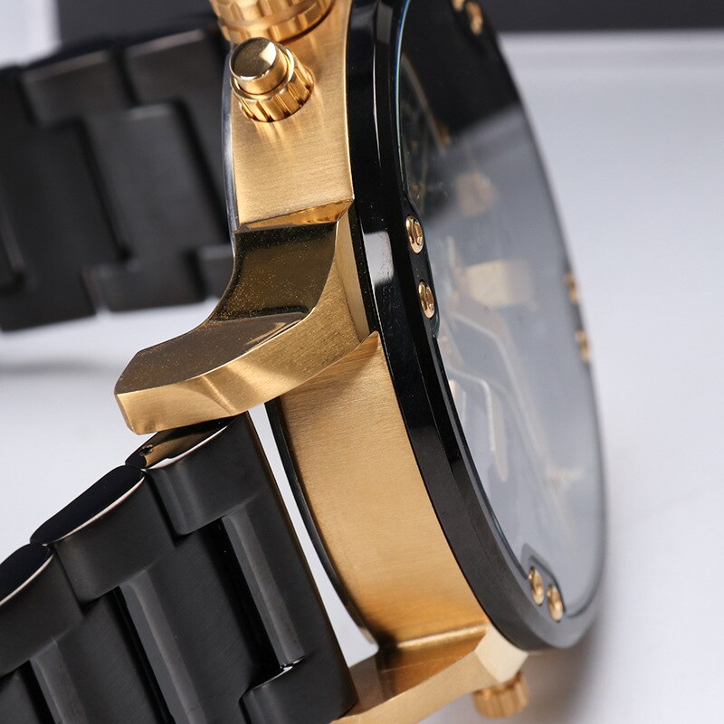 YSYH Men's Gold Watch Luxury Brand Waterproof Sport Quartz Clock Four Time Zone Display Big Dial Wrist Watch Men New