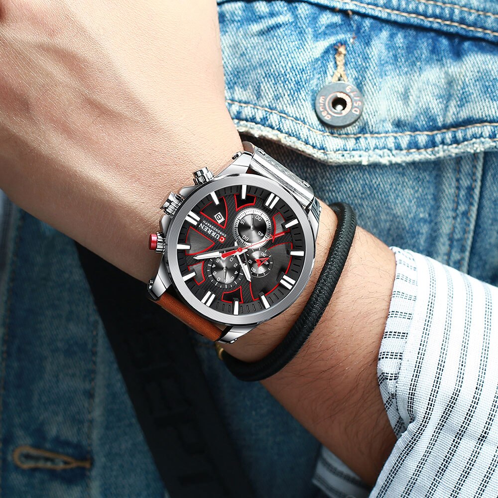 Men Watch Wrist YSYH Luxury Leather Quartz Clock Chronograph Wristwatch