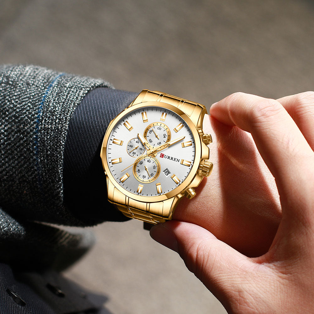 YSYH Fashion Watches Men Coffee Clock Men Quartz Wristwatch Stainless Steel Band Chronograph Watch Male