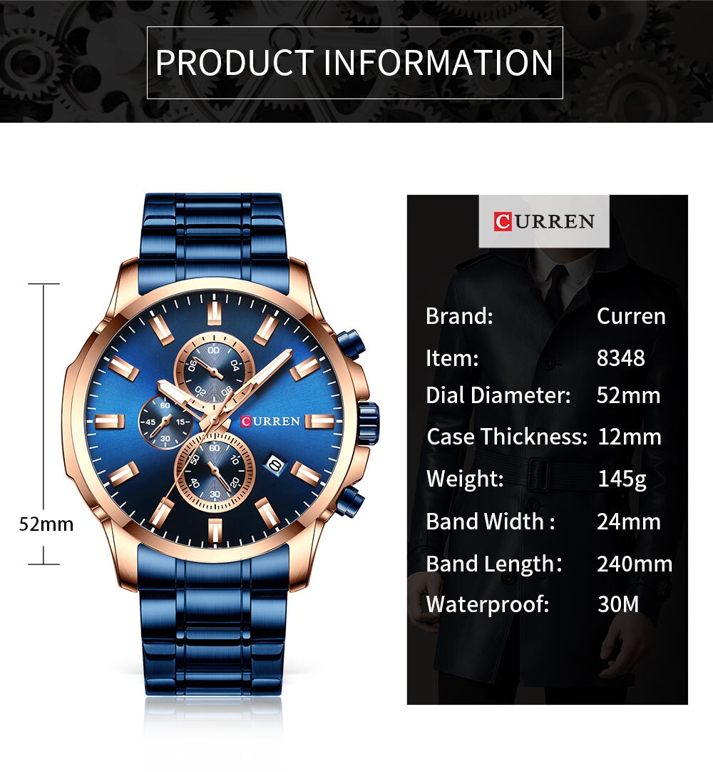 YSYH Fashion Watches Men Coffee Clock Men Quartz Wristwatch Stainless Steel Band Chronograph Watch Male
