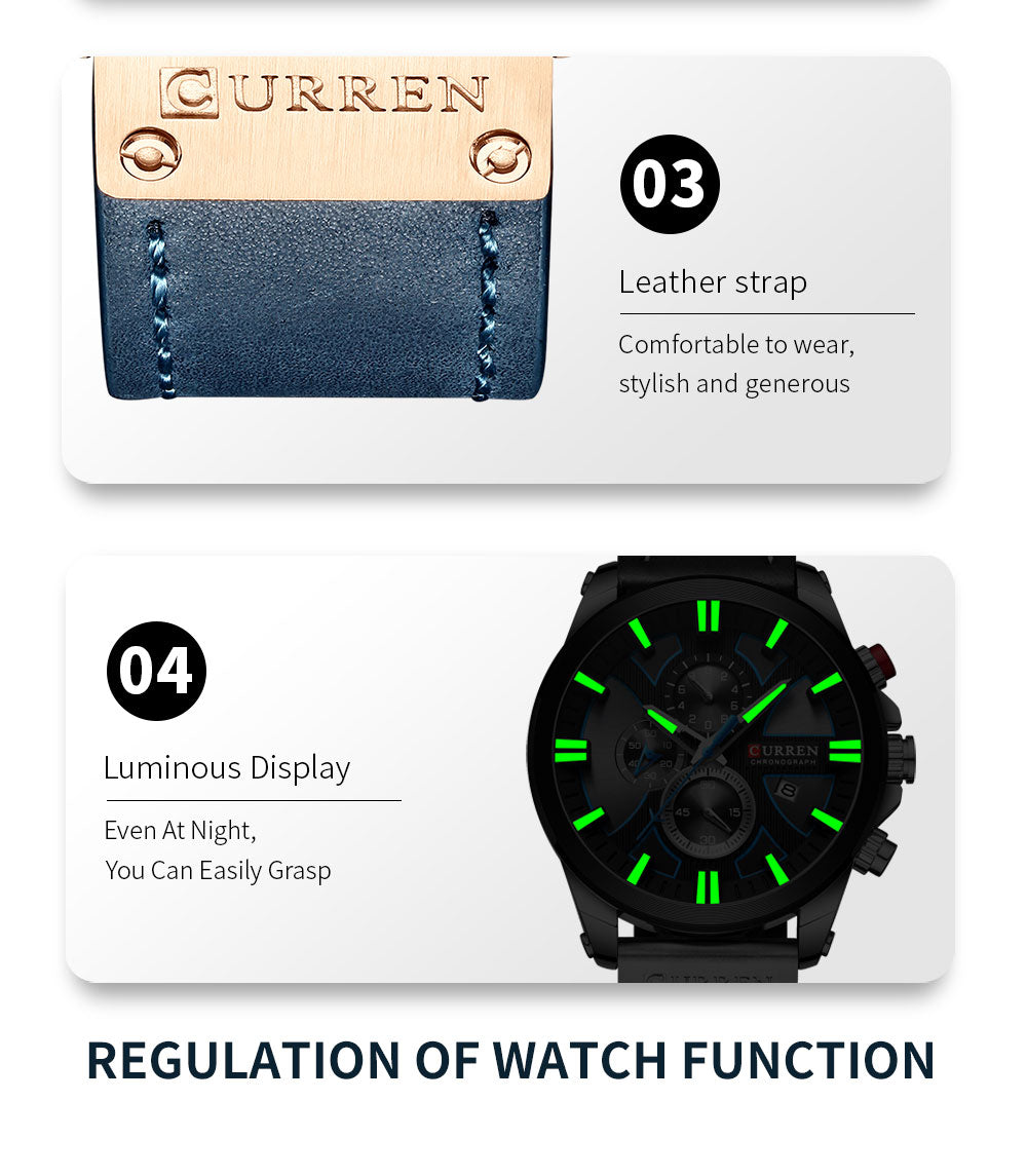 Men Watch Wrist YSYH Luxury Leather Quartz Clock Chronograph Wristwatch