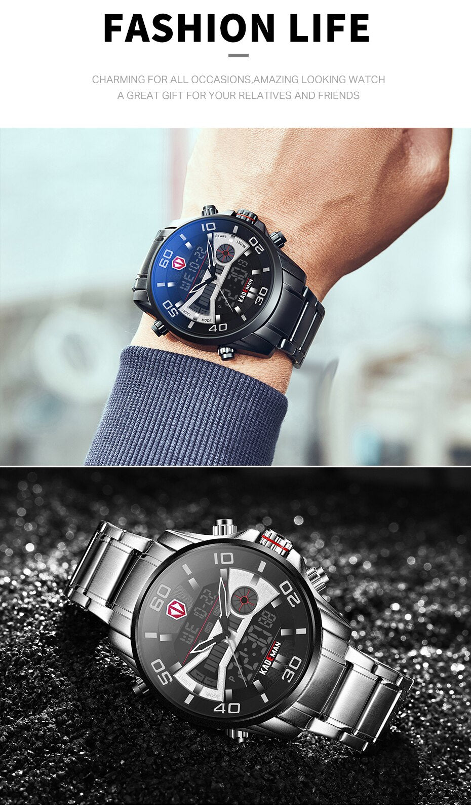 YSYH Men Army Sport Watches Male Military Stainless Quartz Clock Top Brand Mens LED Analog Digital Watch Relogio Masculino