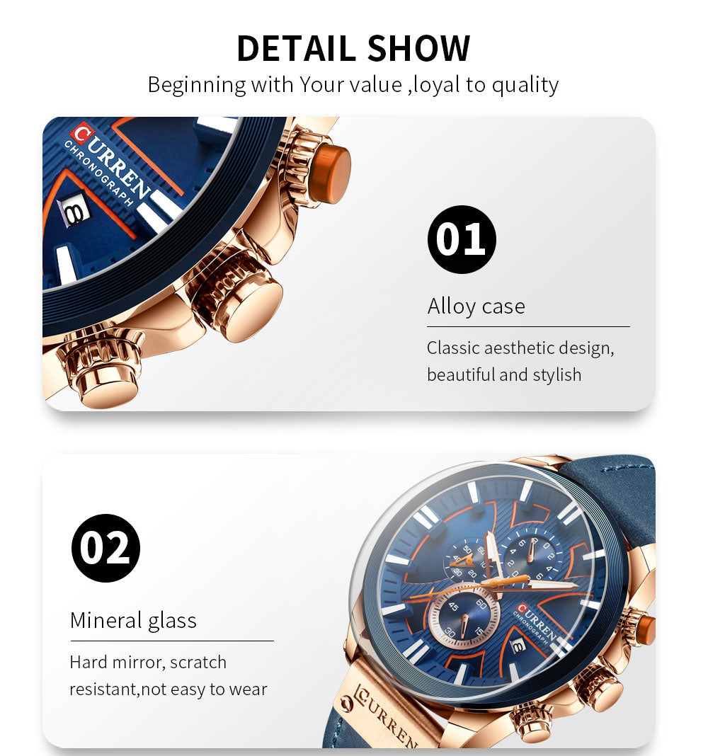 Men Watch Wrist YSYH Luxury Leather Quartz Clock Chronograph Wristwatch