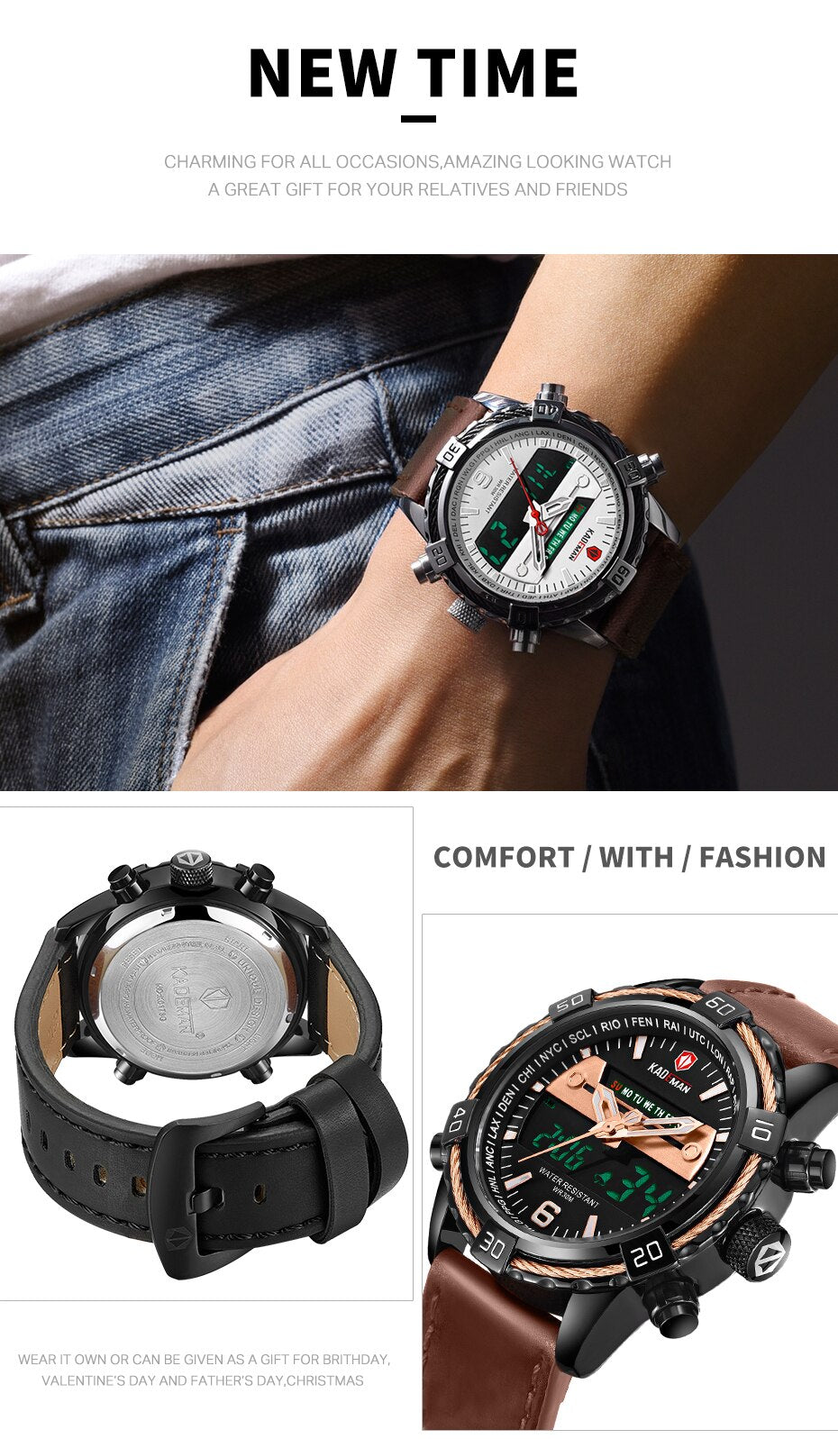 Luxury Male Watch with Alarm Clock Luminous Dial Digital Quartz Top Brand Man Watches New Dual Display Men's Watch