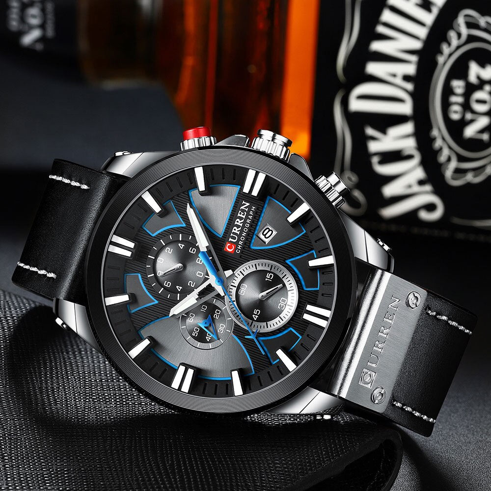 Men Watch Wrist YSYH Luxury Leather Quartz Clock Chronograph Wristwatch