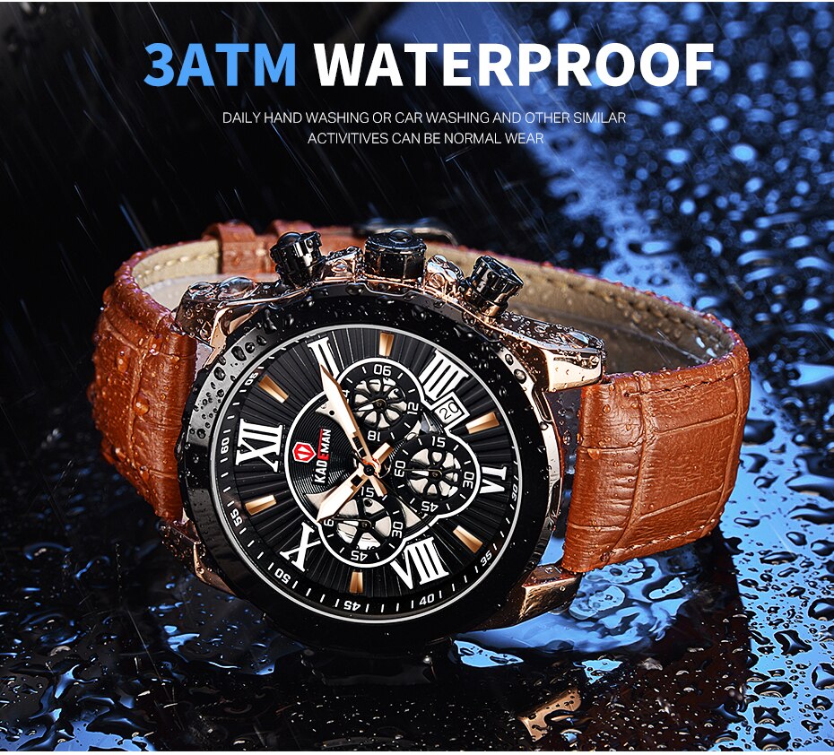 YSYH Men Watches Casual Leather Waterproof Date Quartz Watch