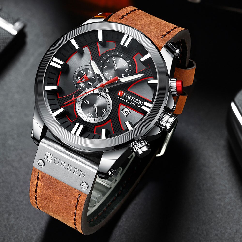 Men Watch Wrist YSYH Luxury Leather Quartz Clock Chronograph Wristwatch