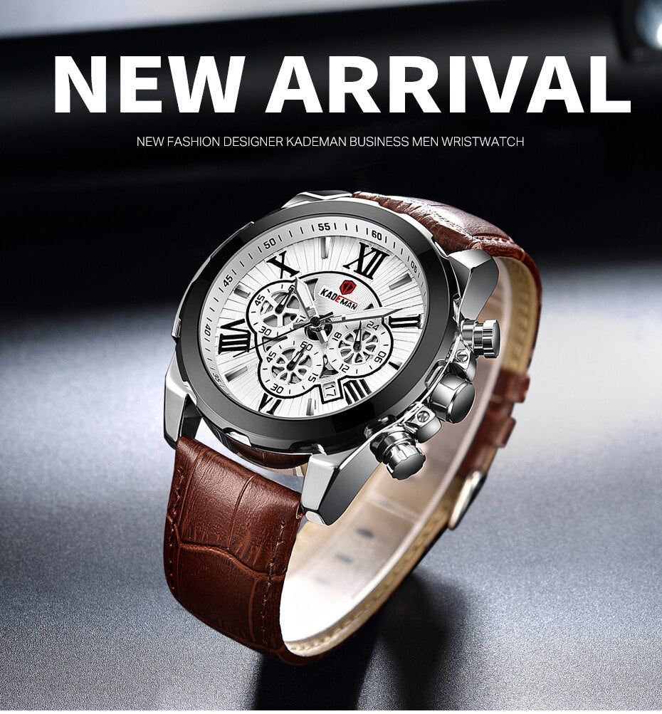 YSYH Men Watches Casual Leather Waterproof Date Quartz Watch