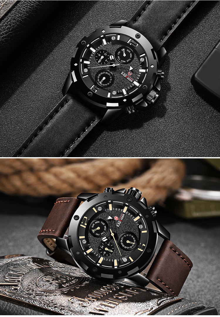 YSYH Brand Fashion Sports Quartz Watches Men's Leather Waterproof Clock Week 24 Hours Date Show