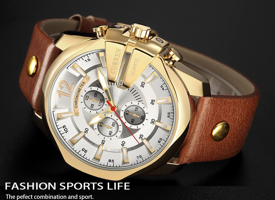 YSYH Luxury Leather Strap Sport Men Quartz Watch Military Male Clock