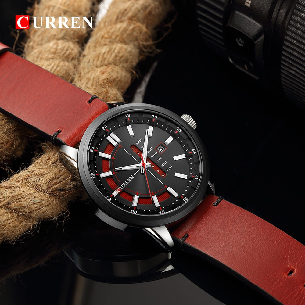 YSYH Leather Strap Watches Men Display Calendar Quartz Wrist Watch