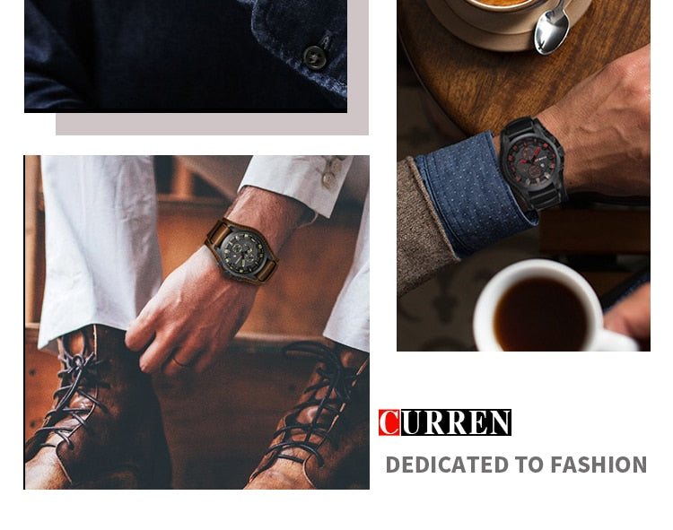 YSYH Watch Men Military Quartz Watch Luxury Leather Sports Wristwatch