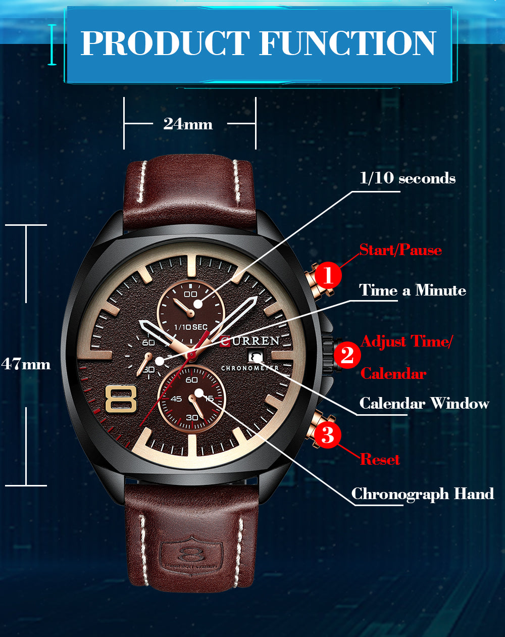 YSYH Chronograph Men's Watches Luxury Leather Quartz Watch Men Military Sport Wrist Watch