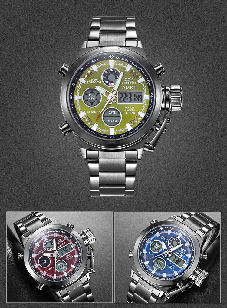 YSYH New Men's Wristwatch Clock Digital Dual Display Watch Male Multi-function Quartz Clock 50M Waterproof Chronograph