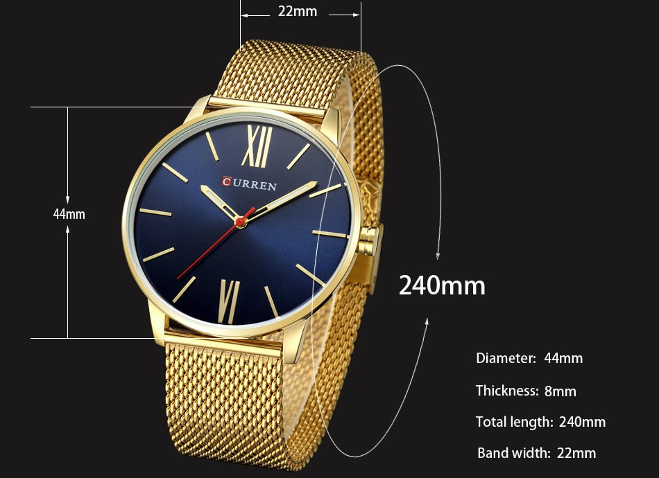 Golden Men Watch YSYH Quartz Watches Full Stainless Steel Band Simple Wristwatch