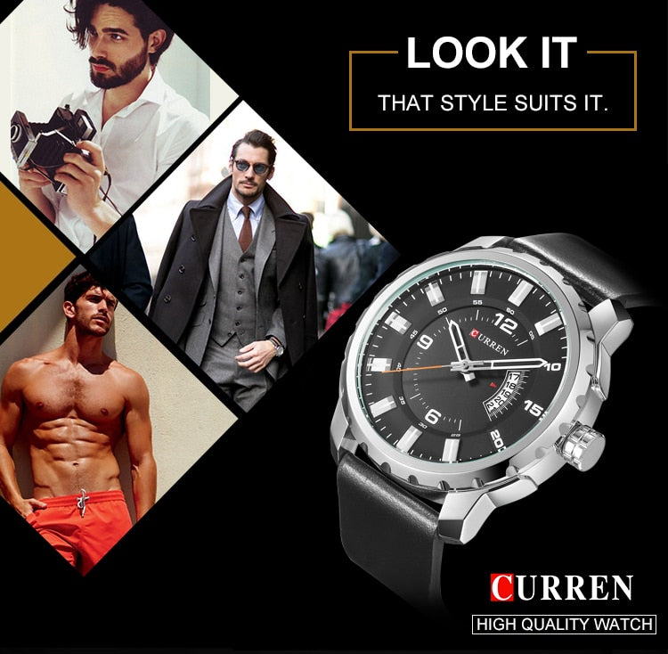 YSYH Men Sports Watches Dial Calendar Quartz Male Clock Leather Strap Watches Montre