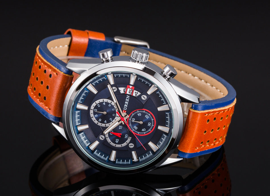 YSYH Brand Luxury Casual Military Quartz Sports Wristwatch Genuine Leather Strap Male Clock Chronograph Date Men Watches