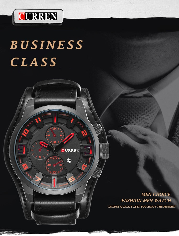 YSYH Watch Men Military Quartz Watch Luxury Leather Sports Wristwatch