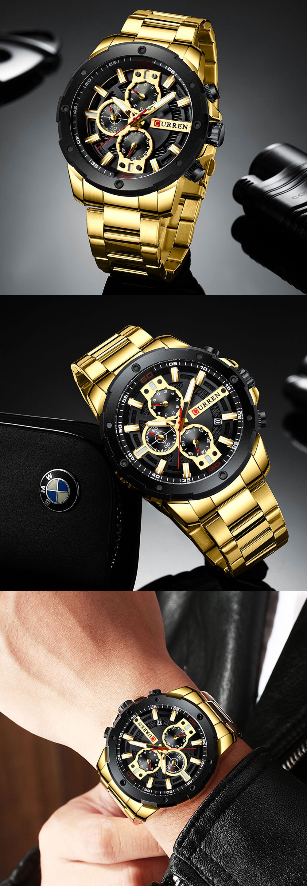 YSYH Watches Men Stainless Steel Band Quartz Wristwatch Military Chronograph Clock Male Sporty Watch Waterproof 8336