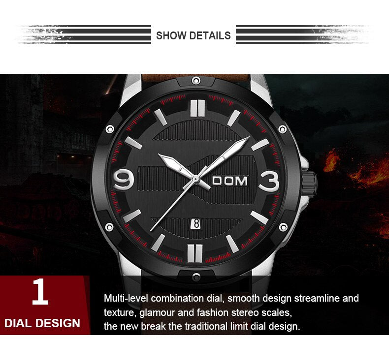 YSYH Men's Watch Waterproof Sports Casual Quartz Watch Men Leather Strap Luminous Pointer Multifunction Clock