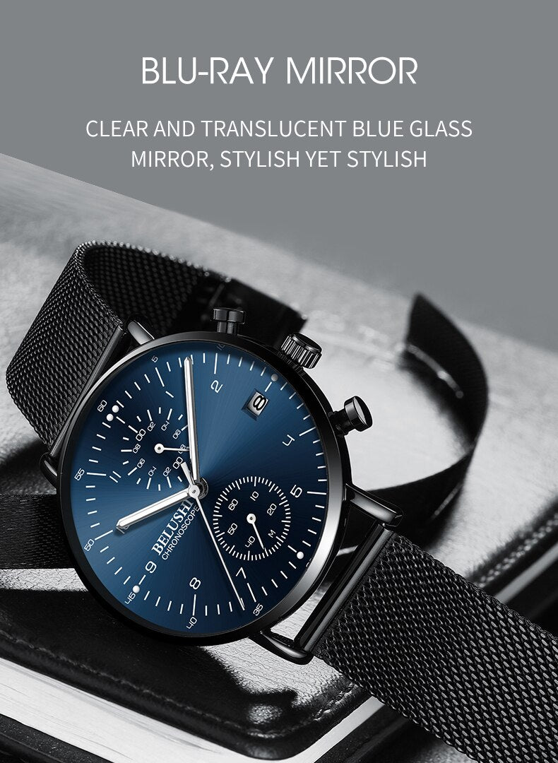 YSYH Man Watches Waterproof Sport Wrist Watch Clock Male Leather Strap Chronograph Men Gift Minimalist Watch