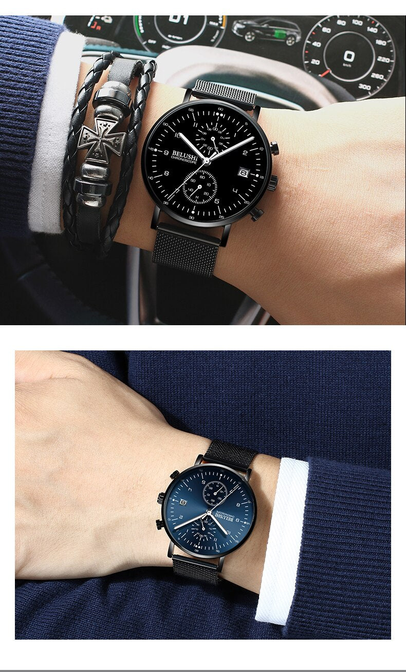 YSYH Man Watches Waterproof Sport Wrist Watch Clock Male Leather Strap Chronograph Men Gift Minimalist Watch