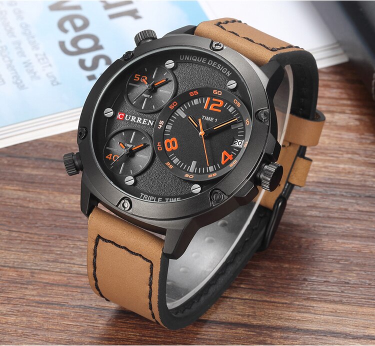YSYH Casual Wristwatch Military Quartz Men's Watch Multiple Time Zone Leather Strap Male Clock