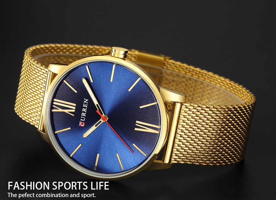Golden Men Watch YSYH Quartz Watches Full Stainless Steel Band Simple Wristwatch