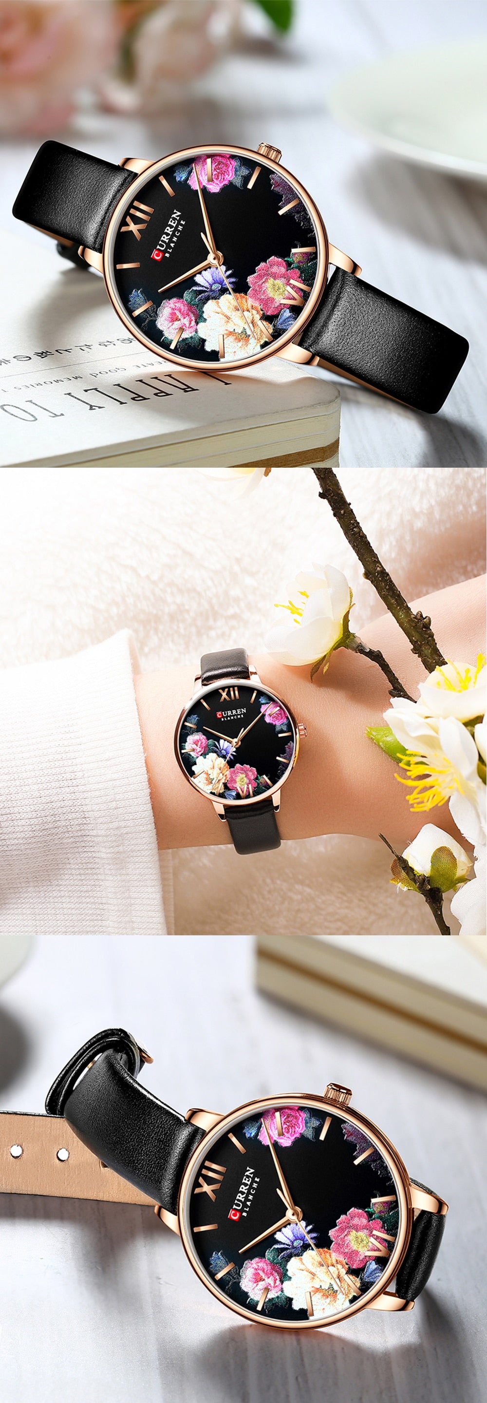 YSYH Fashion Trend Flower Leather Watches Classic Black Wristwatch Female Clock Ladies Quartz Watch relogios feminino