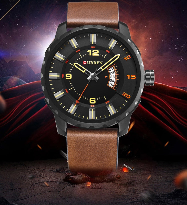 YSYH Men Sports Watches Dial Calendar Quartz Male Clock Leather Strap Watches Montre