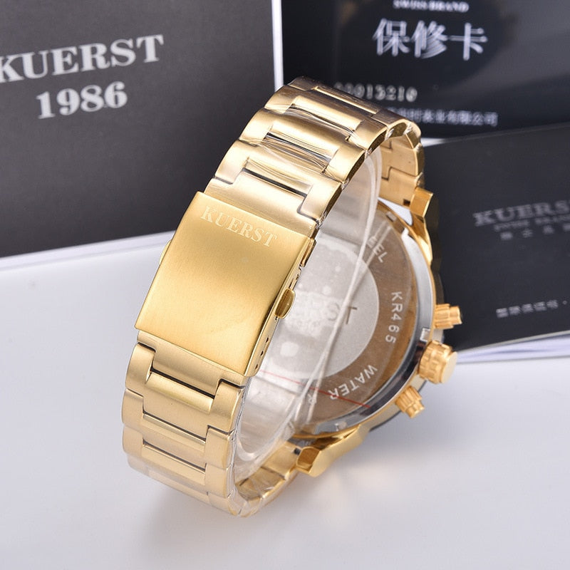 YSYH Men's Gold Watch Luxury Brand Waterproof Sport Quartz Clock Four Time Zone Display Big Dial Wrist Watch Men New